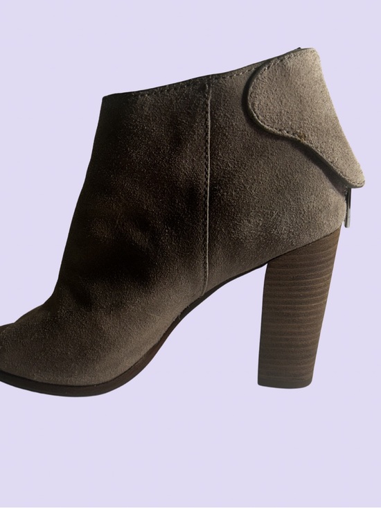 Coach Suede Peep Toe Ankle Booties Size 5.5 Brown Block Heel - Picture 2 of 6